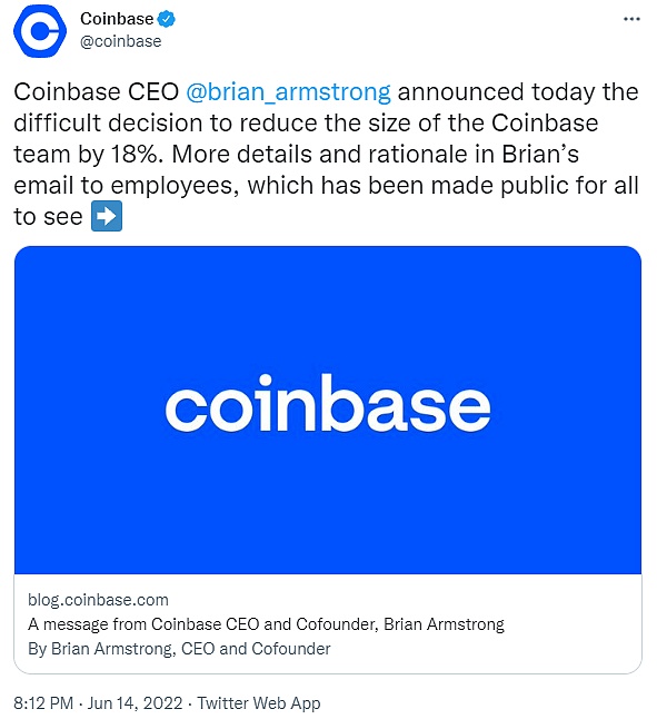 熊市下的Coinbase：亏损、裁员、股价暴跌