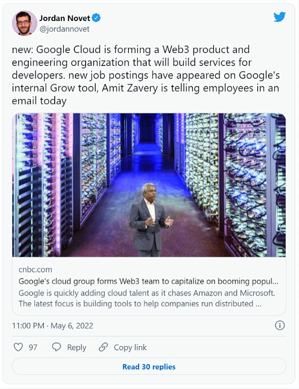 谷歌云在加密浪潮的推动下创建了Web3团队