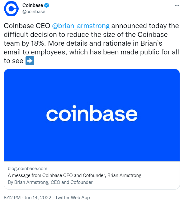 熊市下的 Coinbase：亏损、裁员、股价暴跌